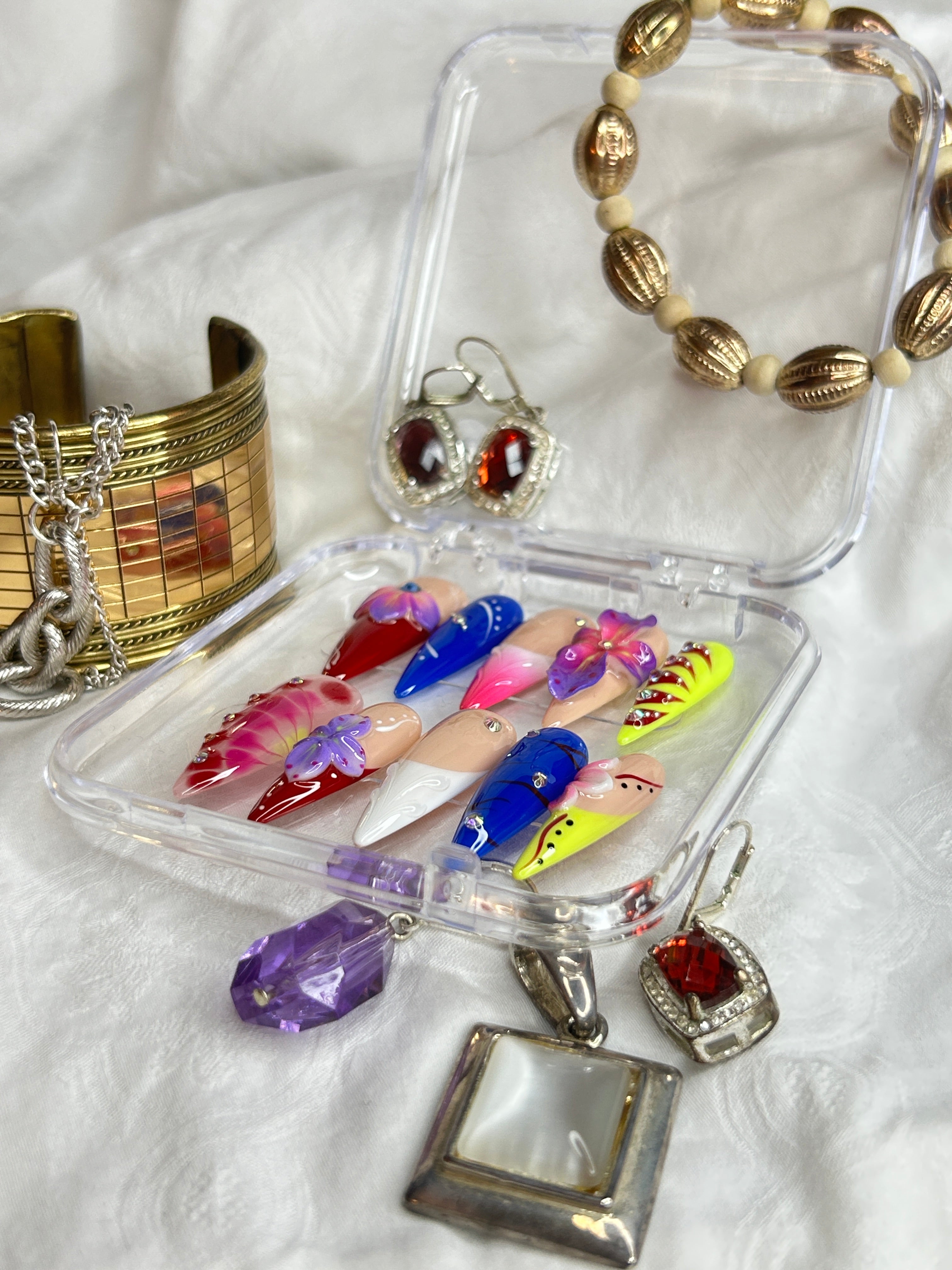 Colorful Floral Press-On Nails | 3D Flower Art Design | Handmade Statement Nail Set