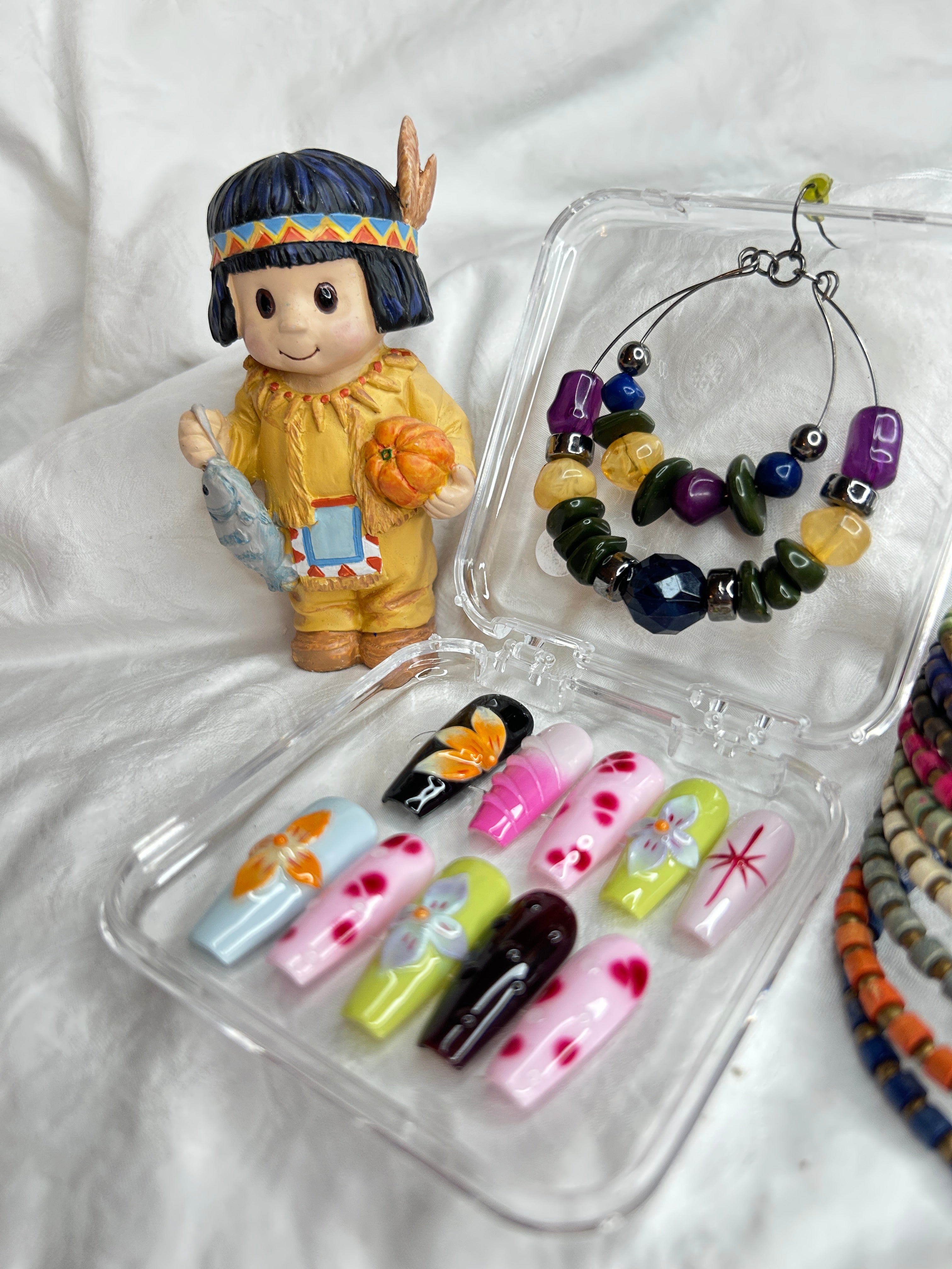 Colorful Artistic Floral Press-On Nails | Handmade Statement Nail Set | Glossy Finish