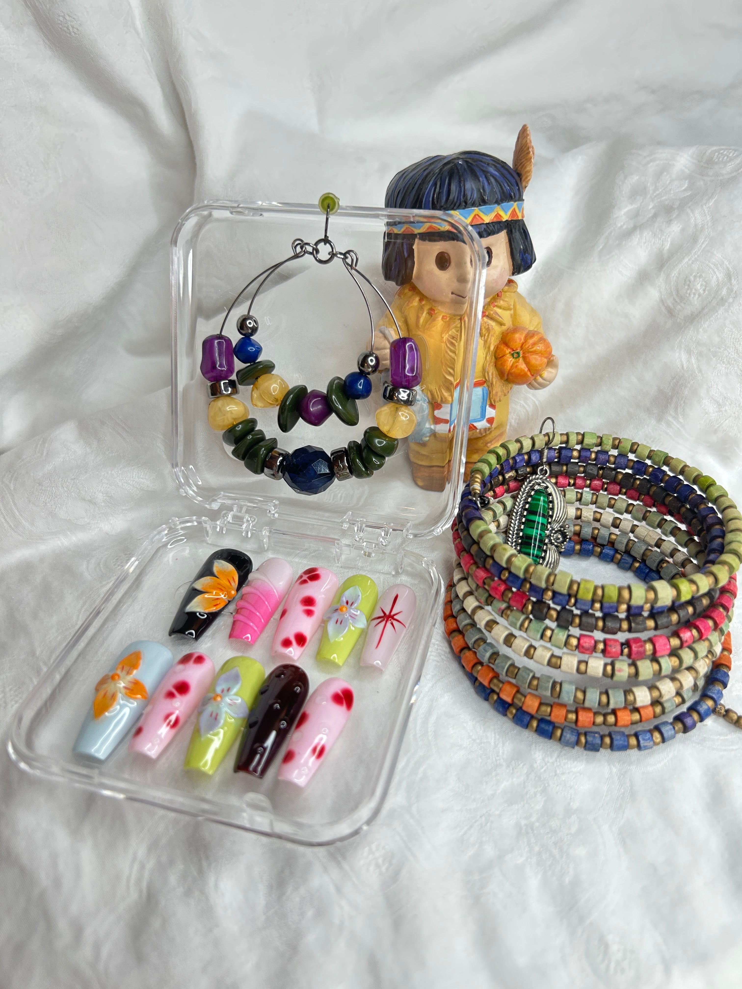 Colorful Artistic Floral Press-On Nails | Handmade Statement Nail Set | Glossy Finish