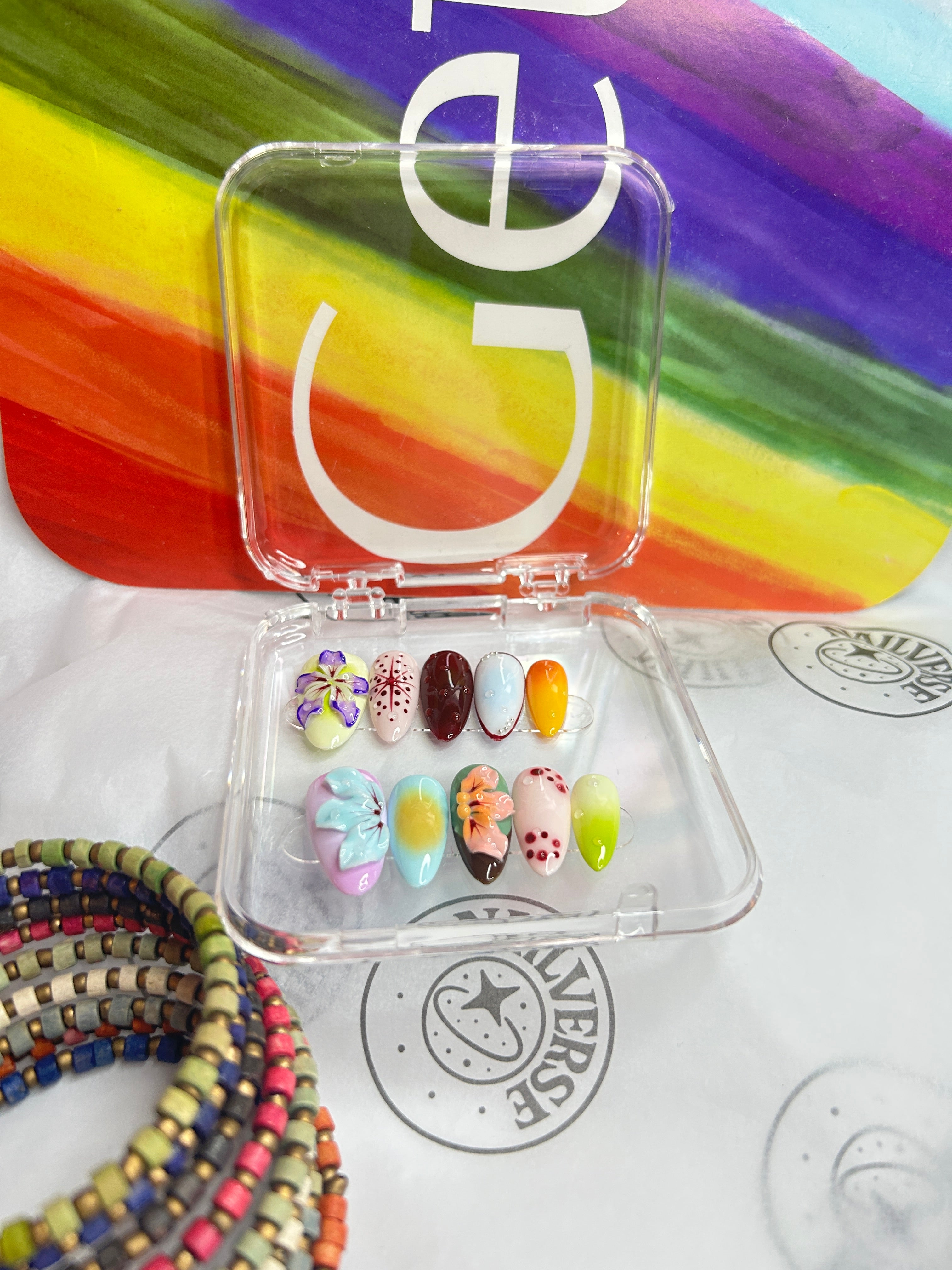 Colorful Pastel Press-On Nails | Playful 3D Floral & Candy Art | Handmade Glossy Set