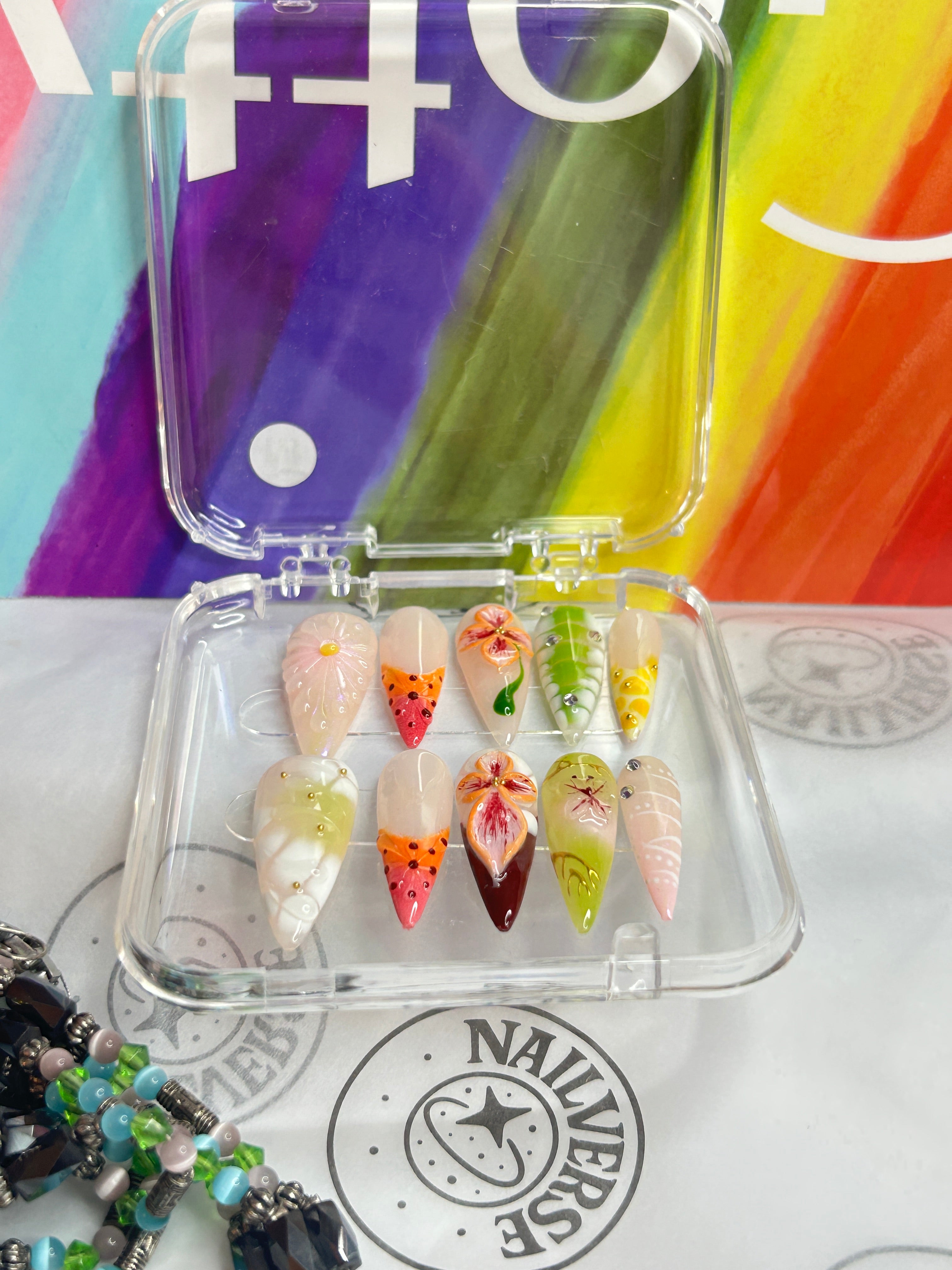 Handmade Fruit Press-On Nails | Watermelon & Citrus Design | Summer Pastel 3D Floral Nails