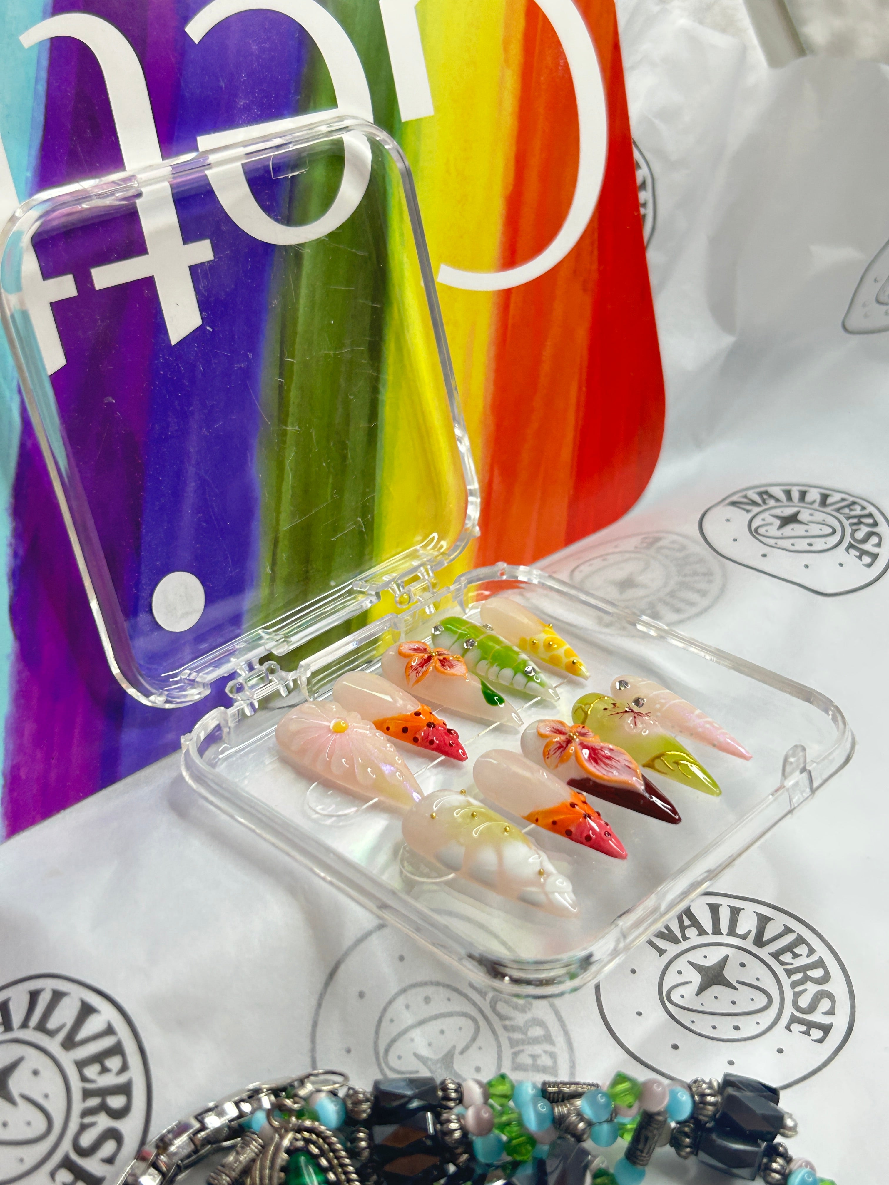 Handmade Fruit Press-On Nails | Watermelon & Citrus Design | Summer Pastel 3D Floral Nails