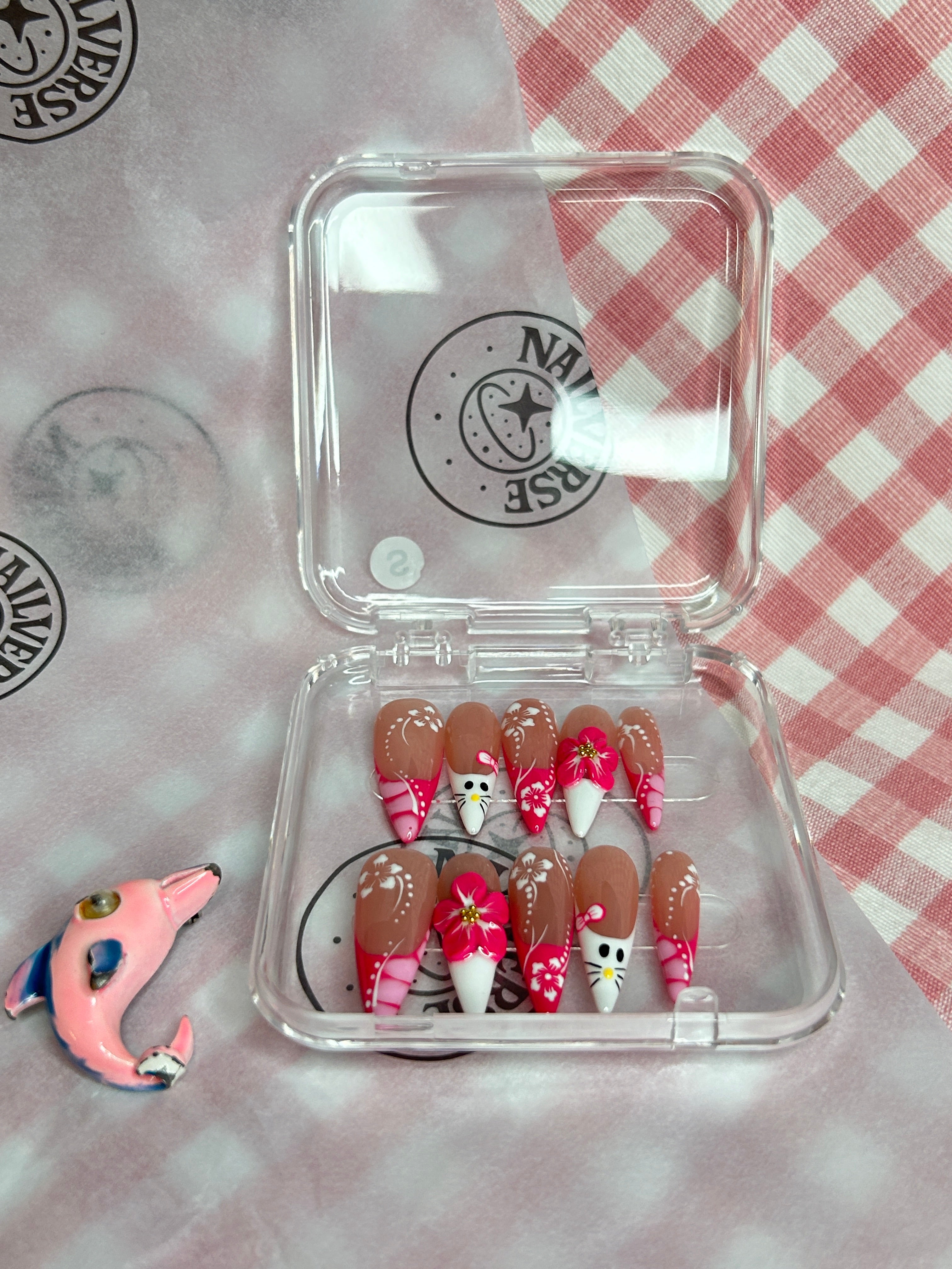 Cherry Blossom Kitty Jelly Almond Press-On Nail Set