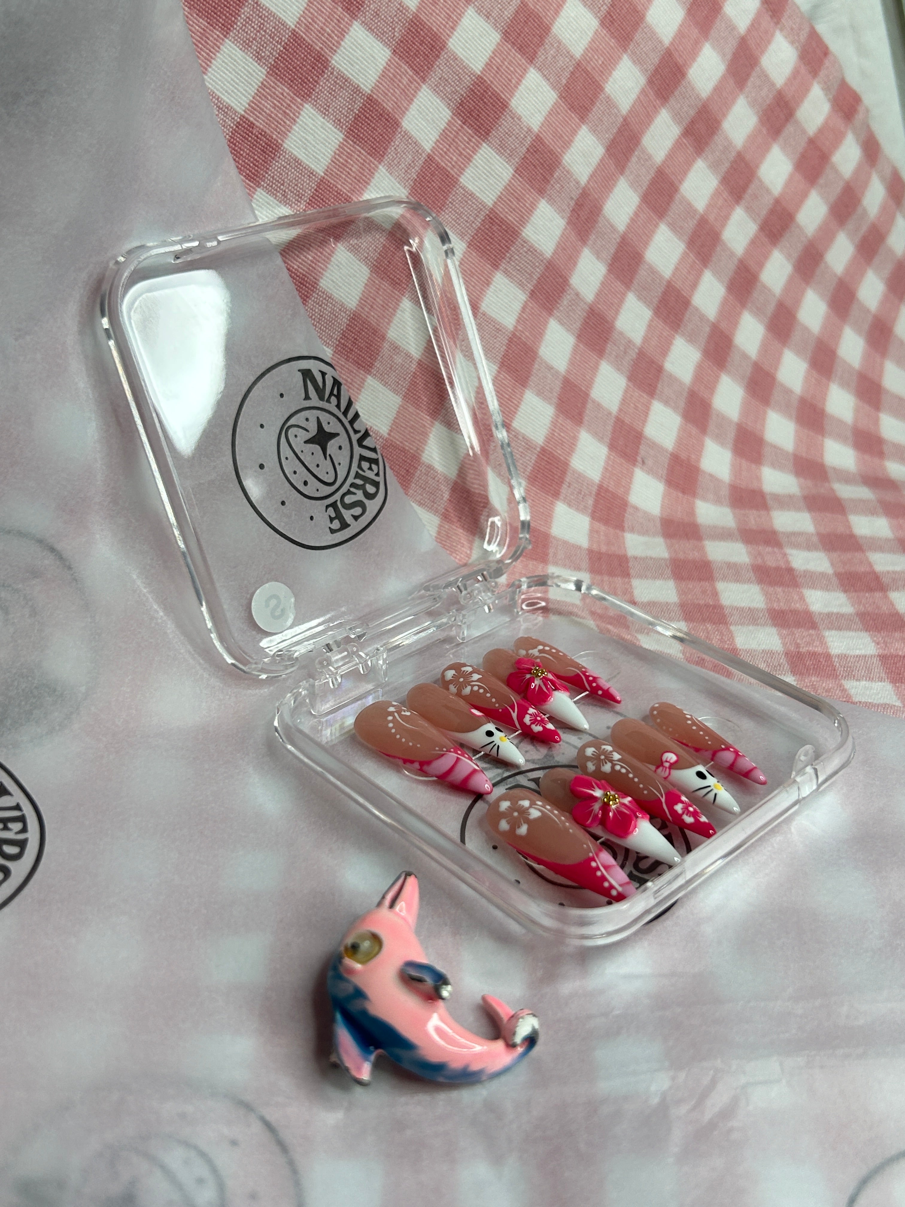 Cherry Blossom Kitty Jelly Almond Press-On Nail Set