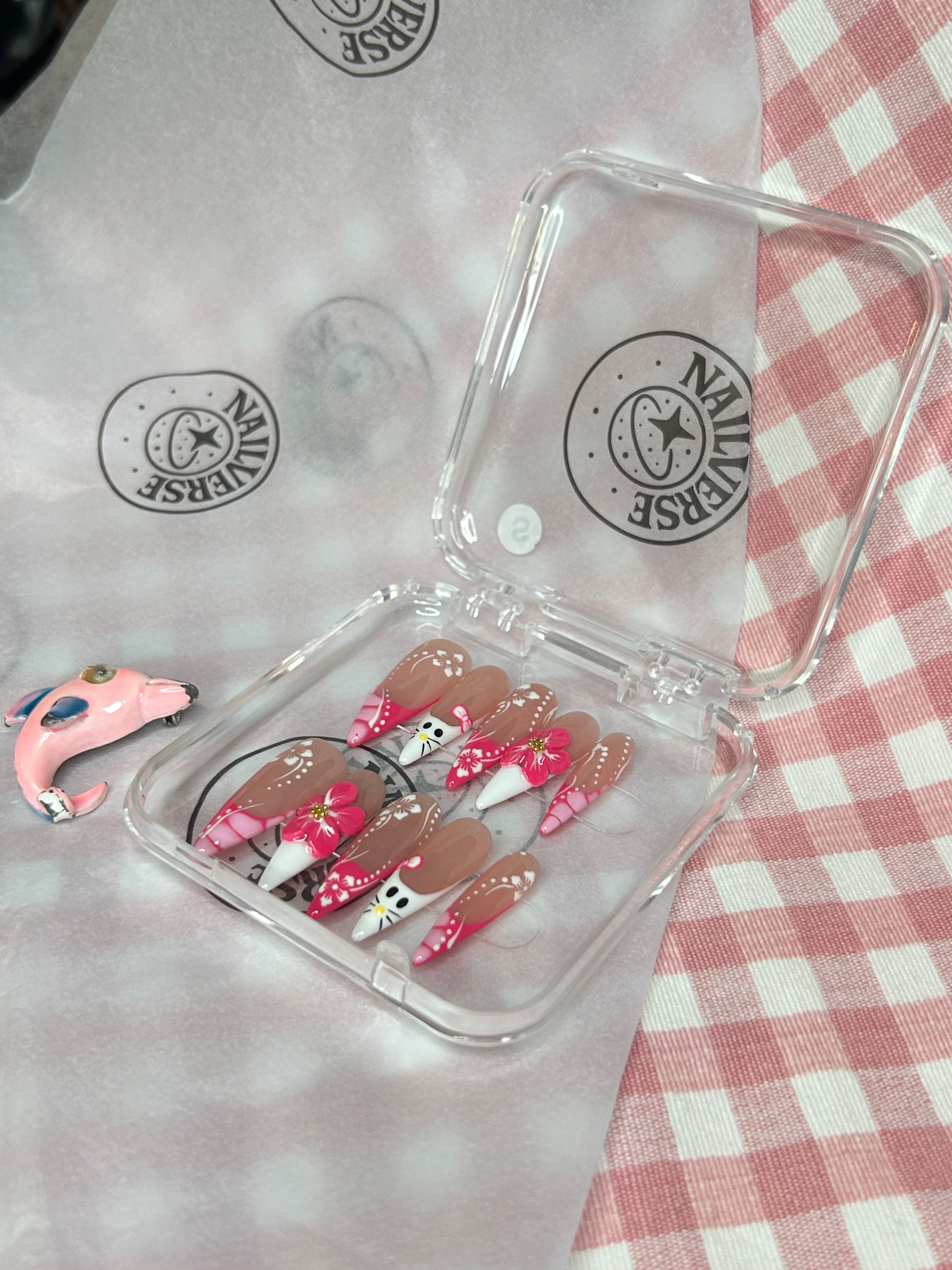 Cherry Blossom Kitty Jelly Almond Press-On Nail Set