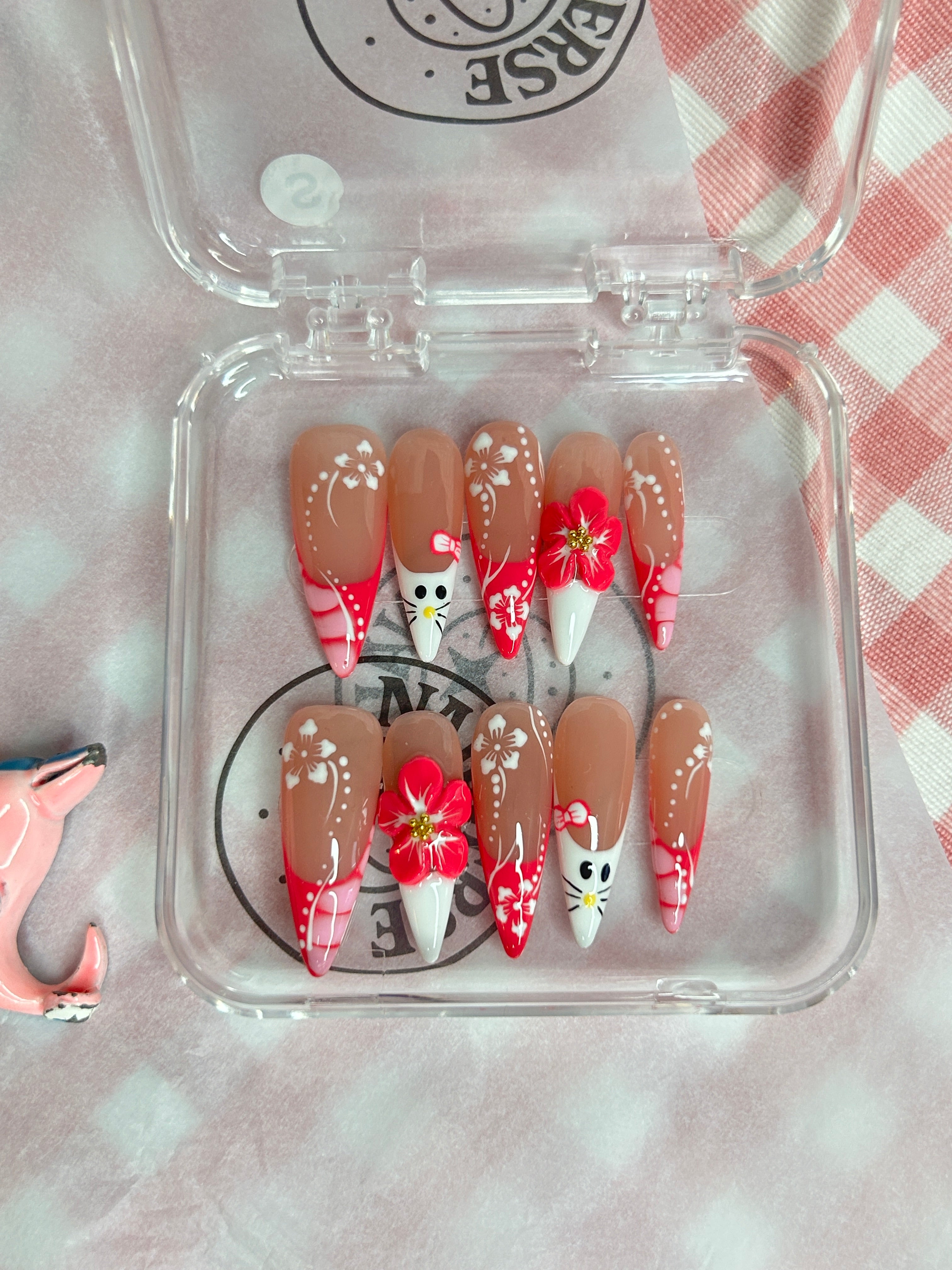 Cherry Blossom Kitty Jelly Almond Press-On Nail Set