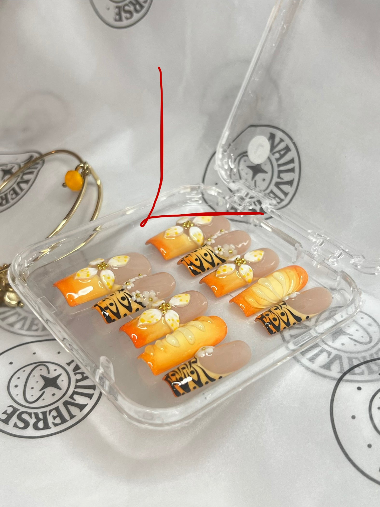 Golden Citrus Bloom – Handmade Orange Floral Press-On Nails