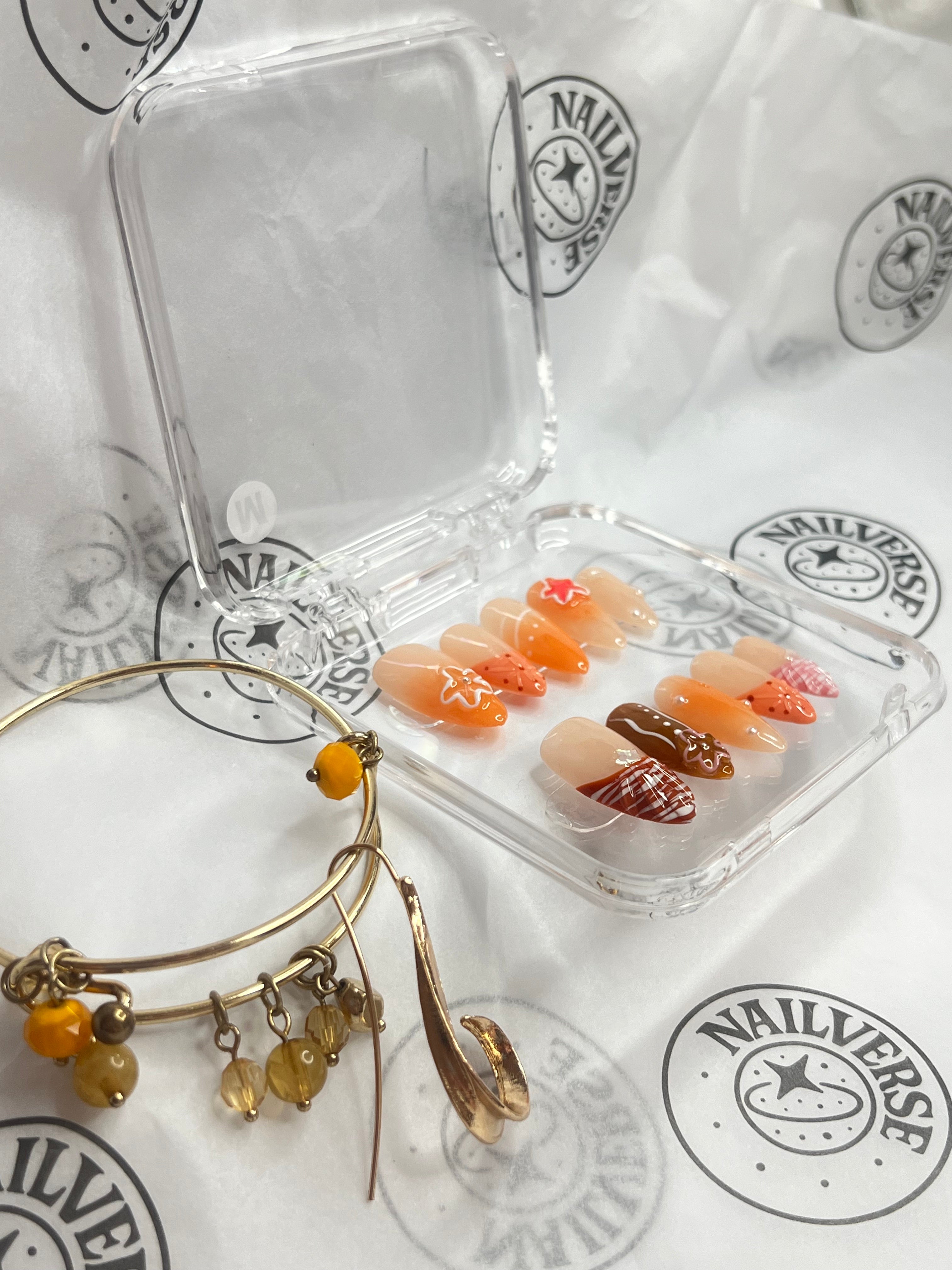 Citrus Star Glow – Handmade Orange Gradient Press-On Nails