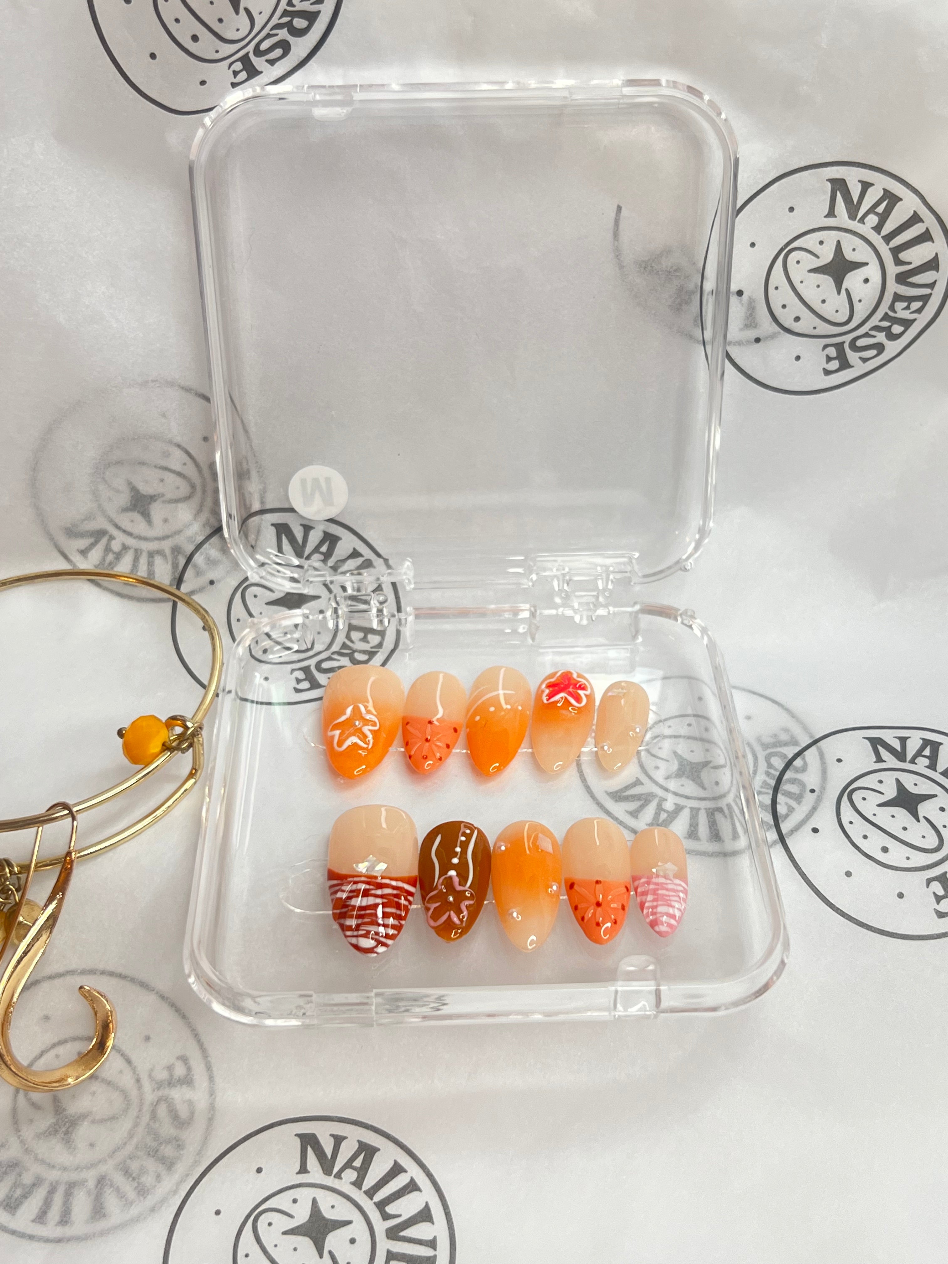 Citrus Star Glow – Handmade Orange Gradient Press-On Nails