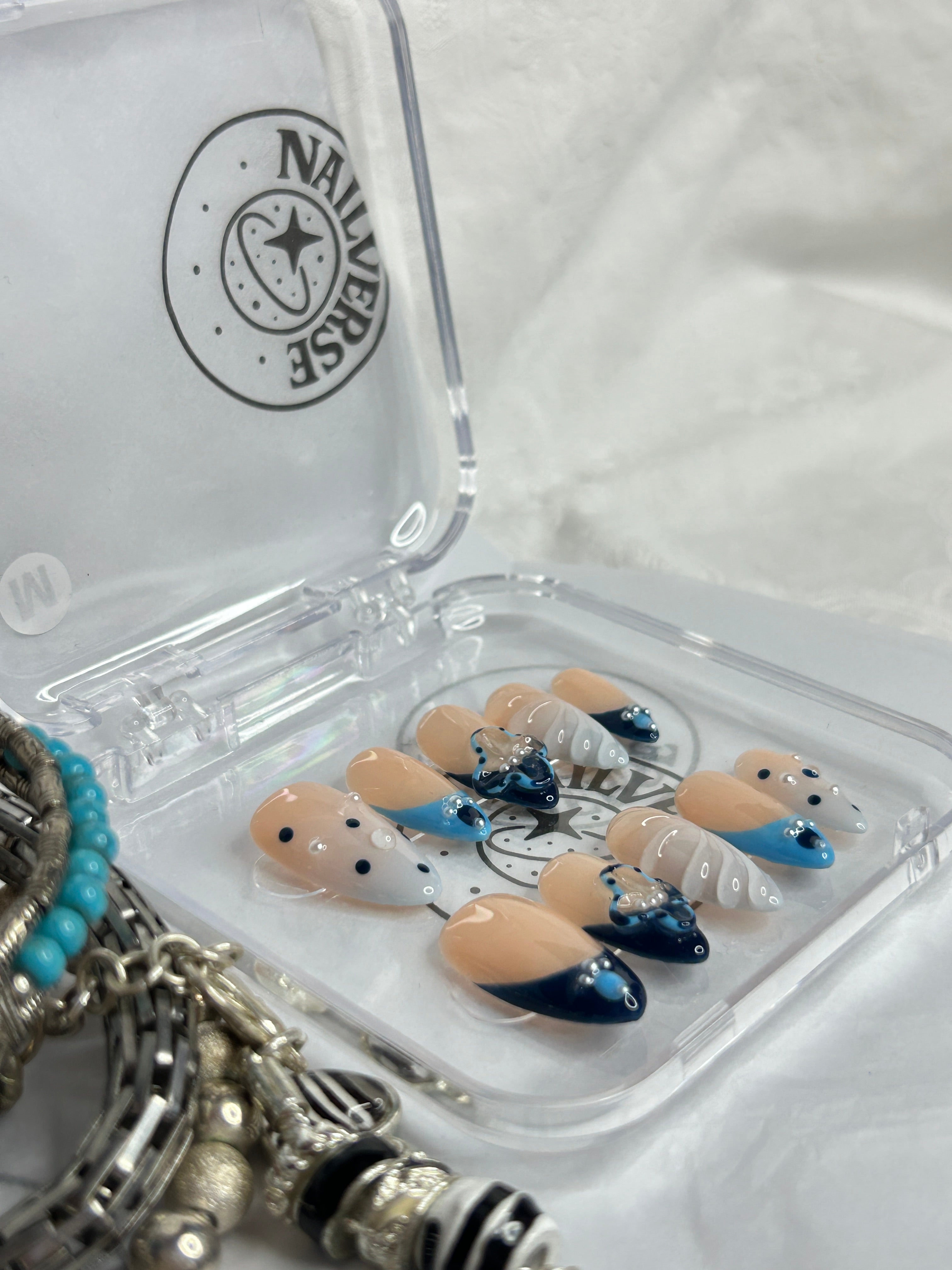 Azure Pearl Wave – Handmade Blue Nude Press-On Nails