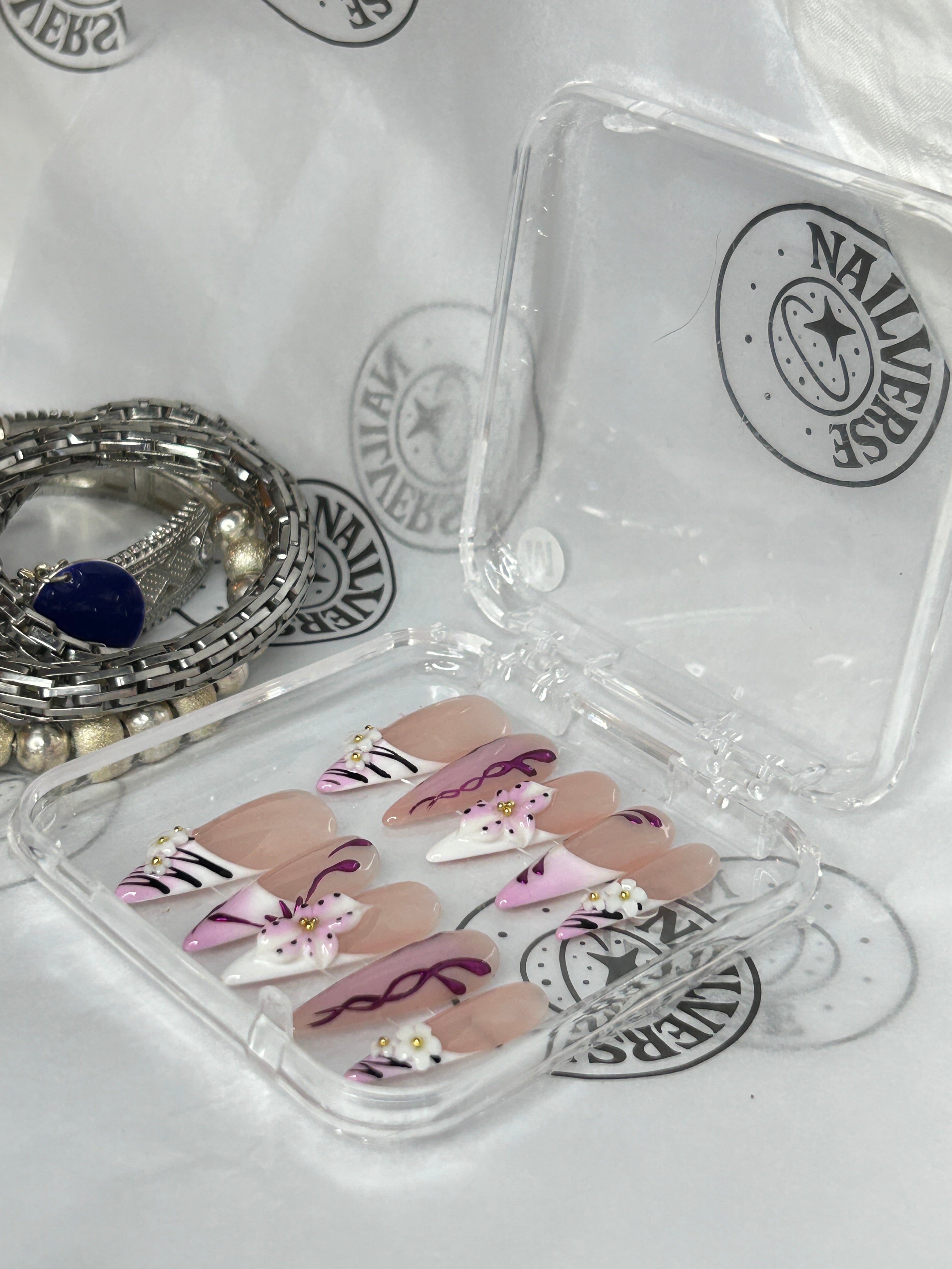 Blush Petal Elegance – Handmade Floral Press-On Nails