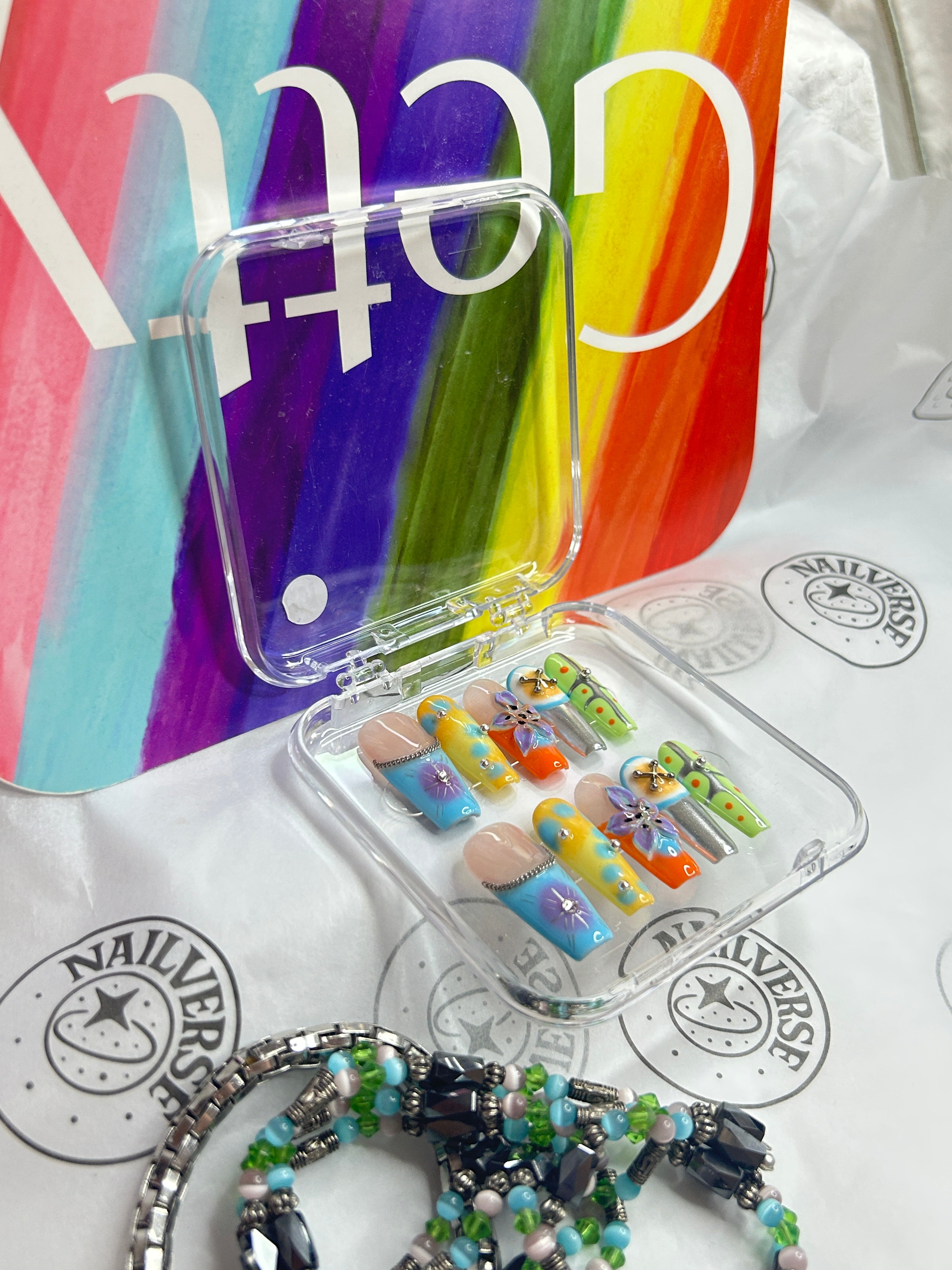 Electric Bloom – Colorful Art Floral Press-On Nail Set