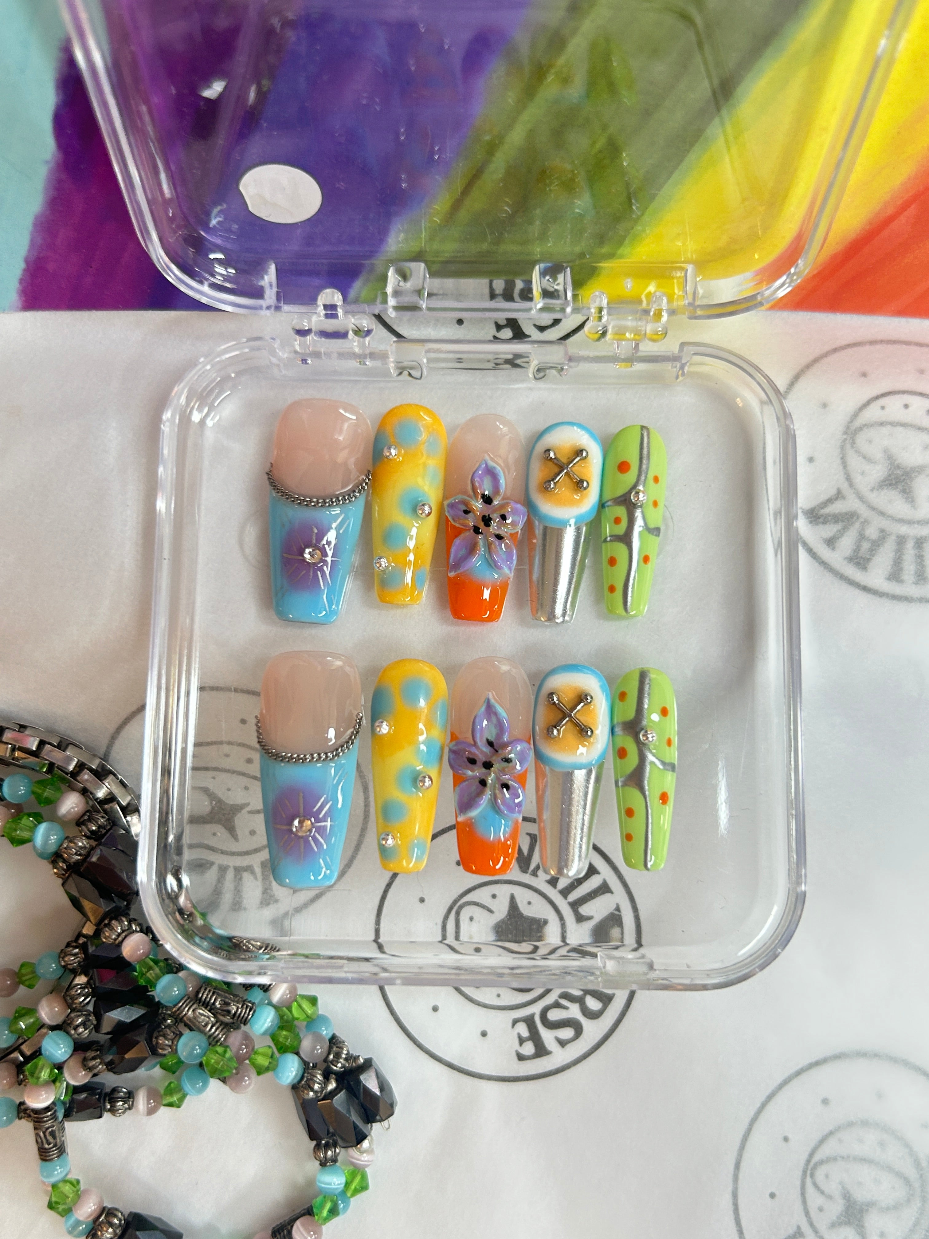 Electric Bloom – Colorful Art Floral Press-On Nail Set