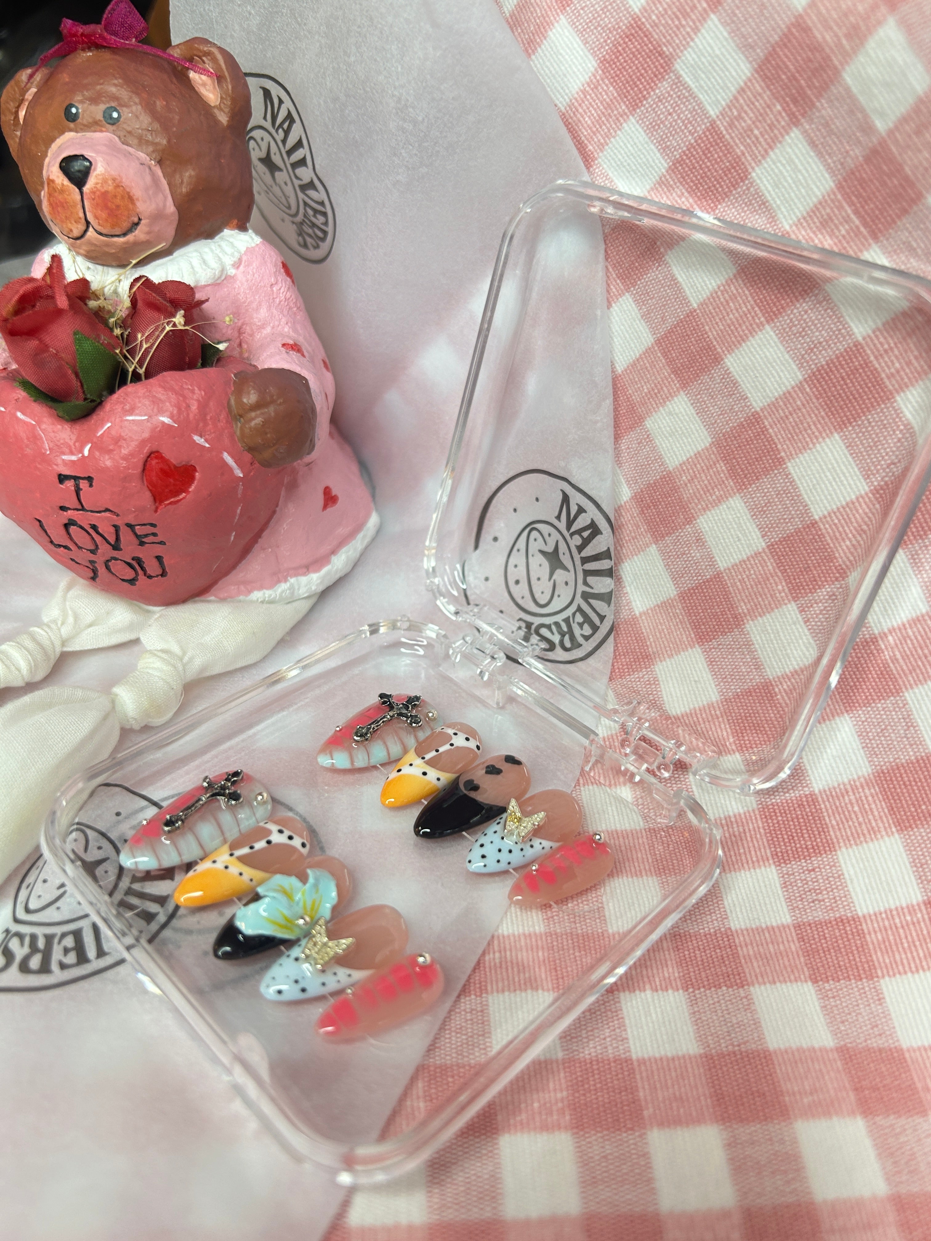 Dark Romance Mix Press-On Nails | Gothic Cross & Heart French Nails