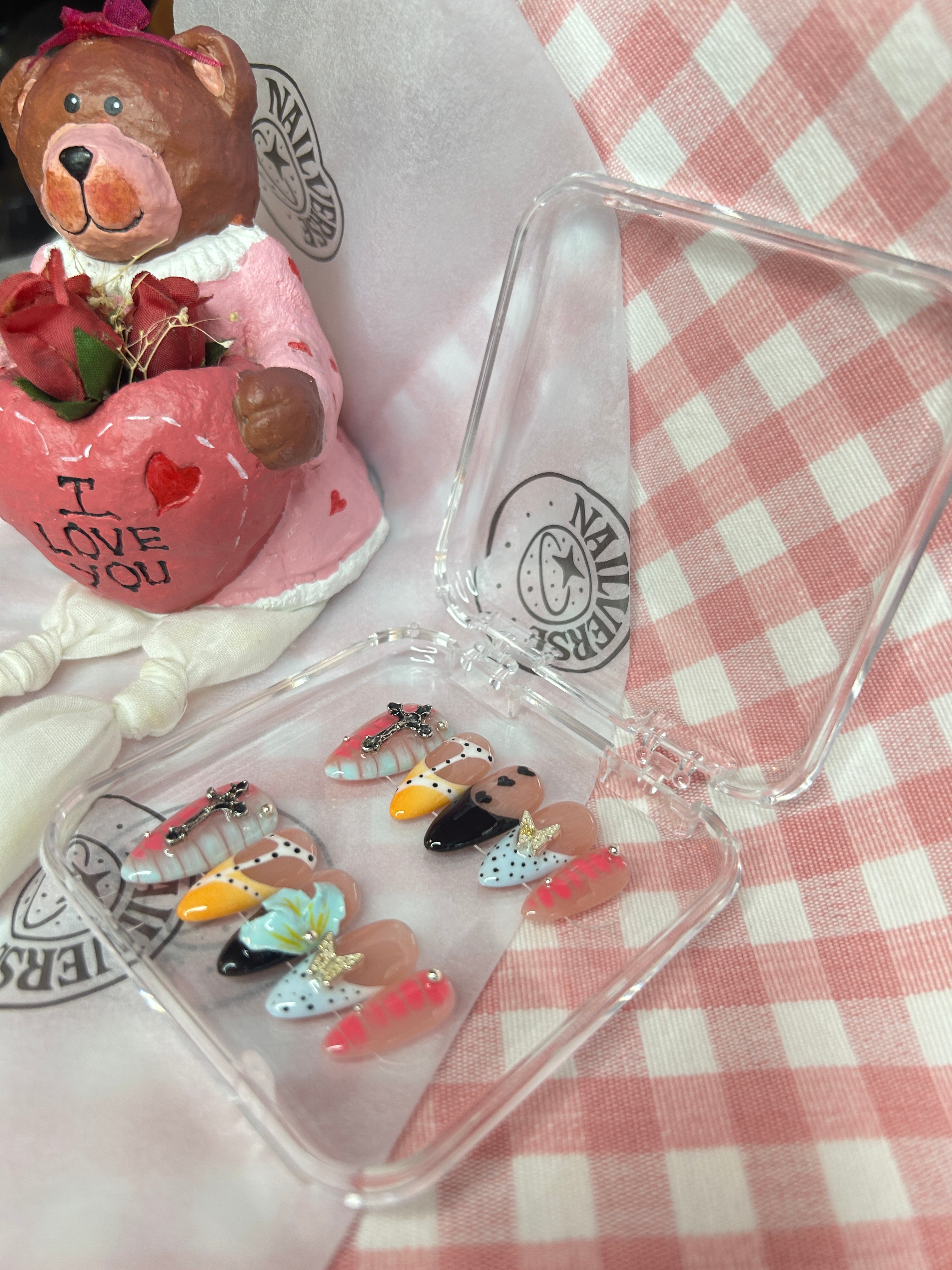 Dark Romance Mix Press-On Nails | Gothic Cross & Heart French Nails