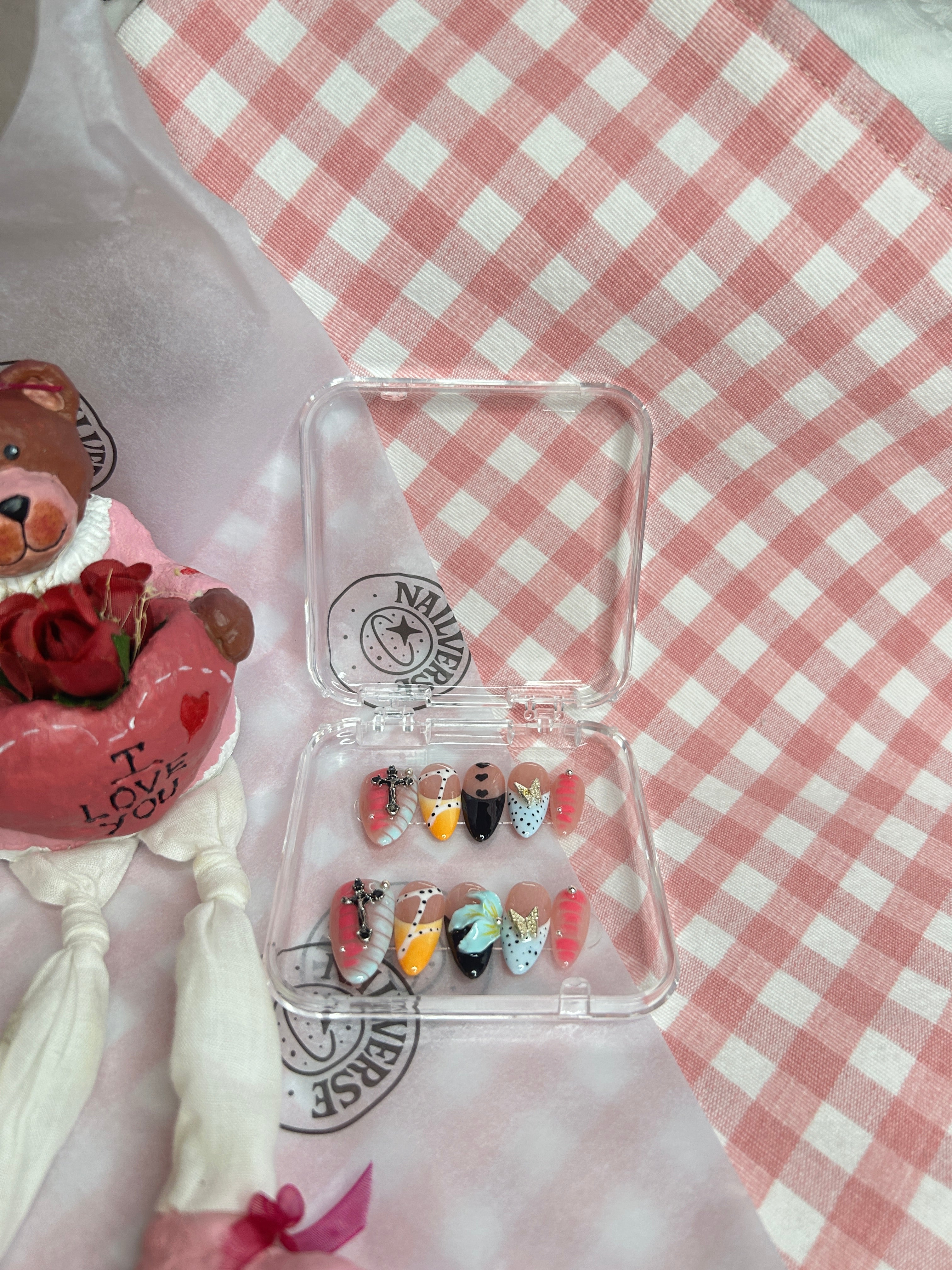 Dark Romance Mix Press-On Nails | Gothic Cross & Heart French Nails