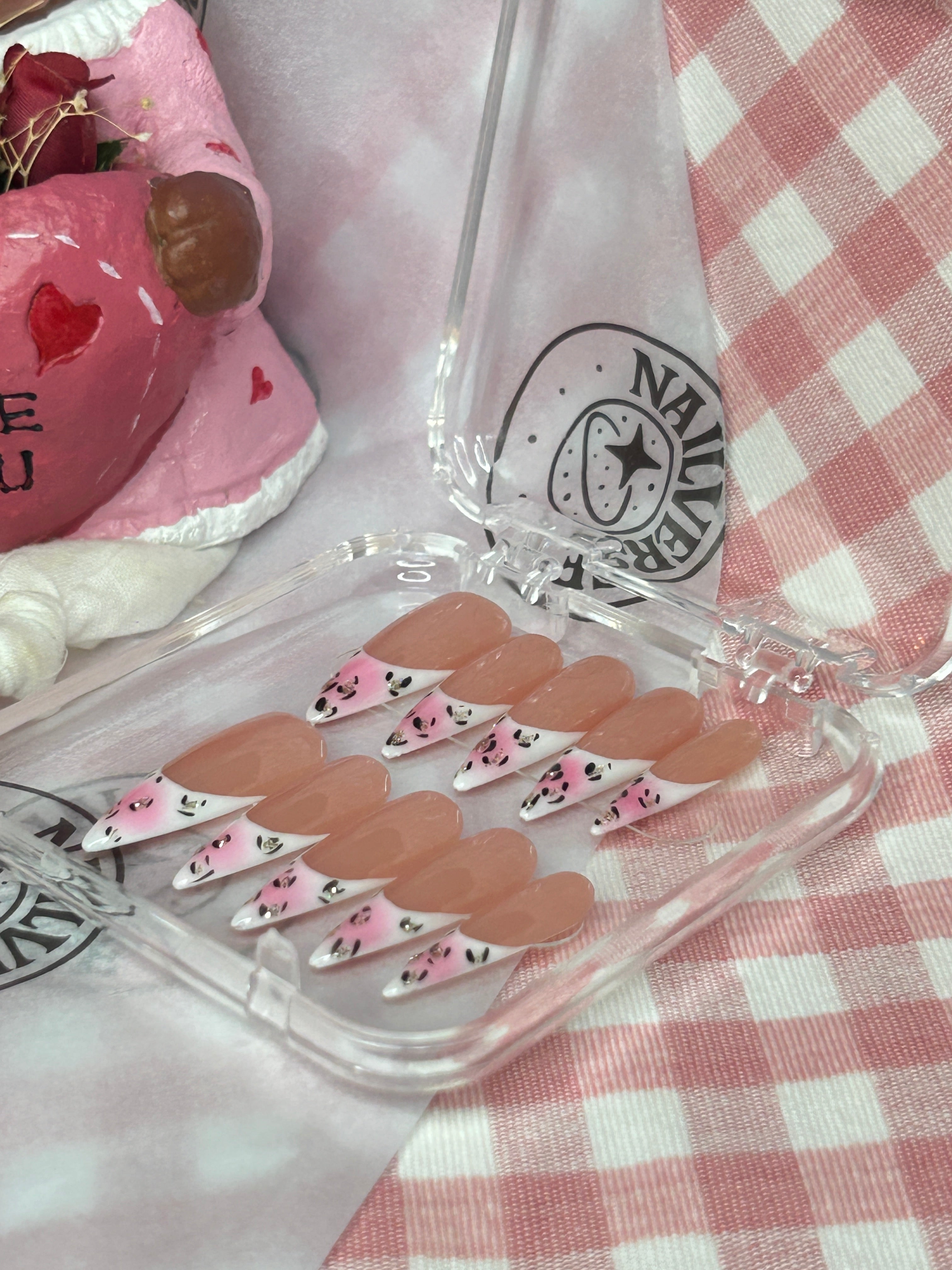 Blush Leopard French Press-On Nails | Nude Pink & Leopard Tip Nails