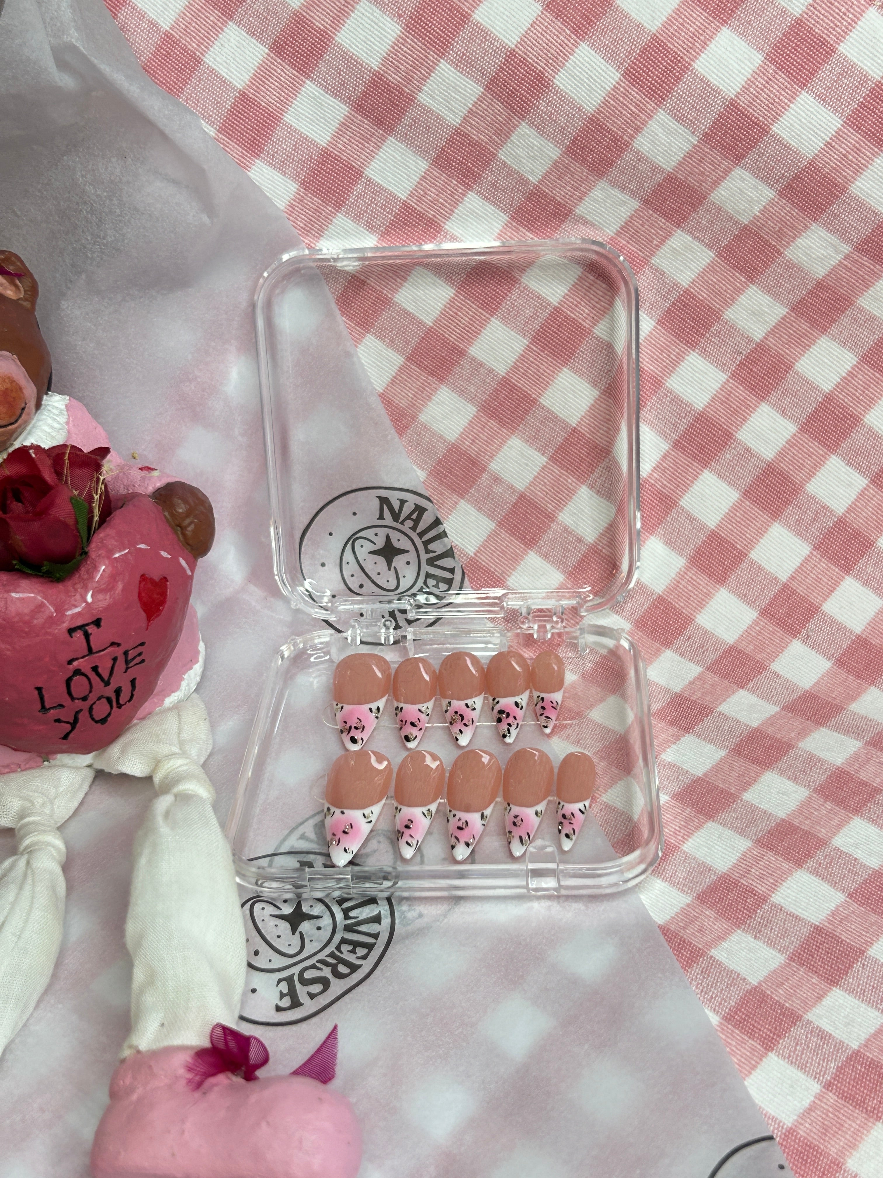 Blush Leopard French Press-On Nails | Nude Pink & Leopard Tip Nails