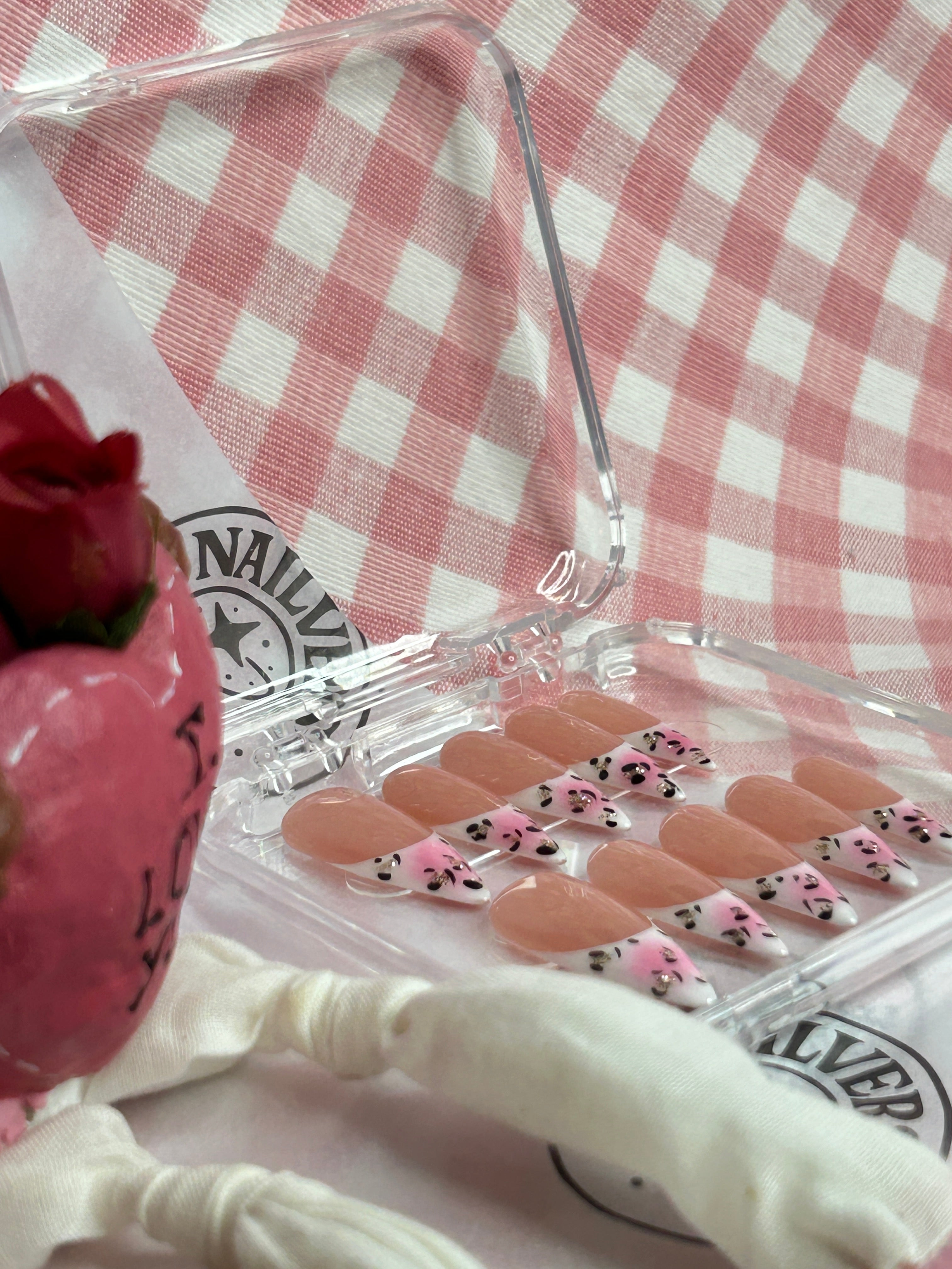 Blush Leopard French Press-On Nails | Nude Pink & Leopard Tip Nails