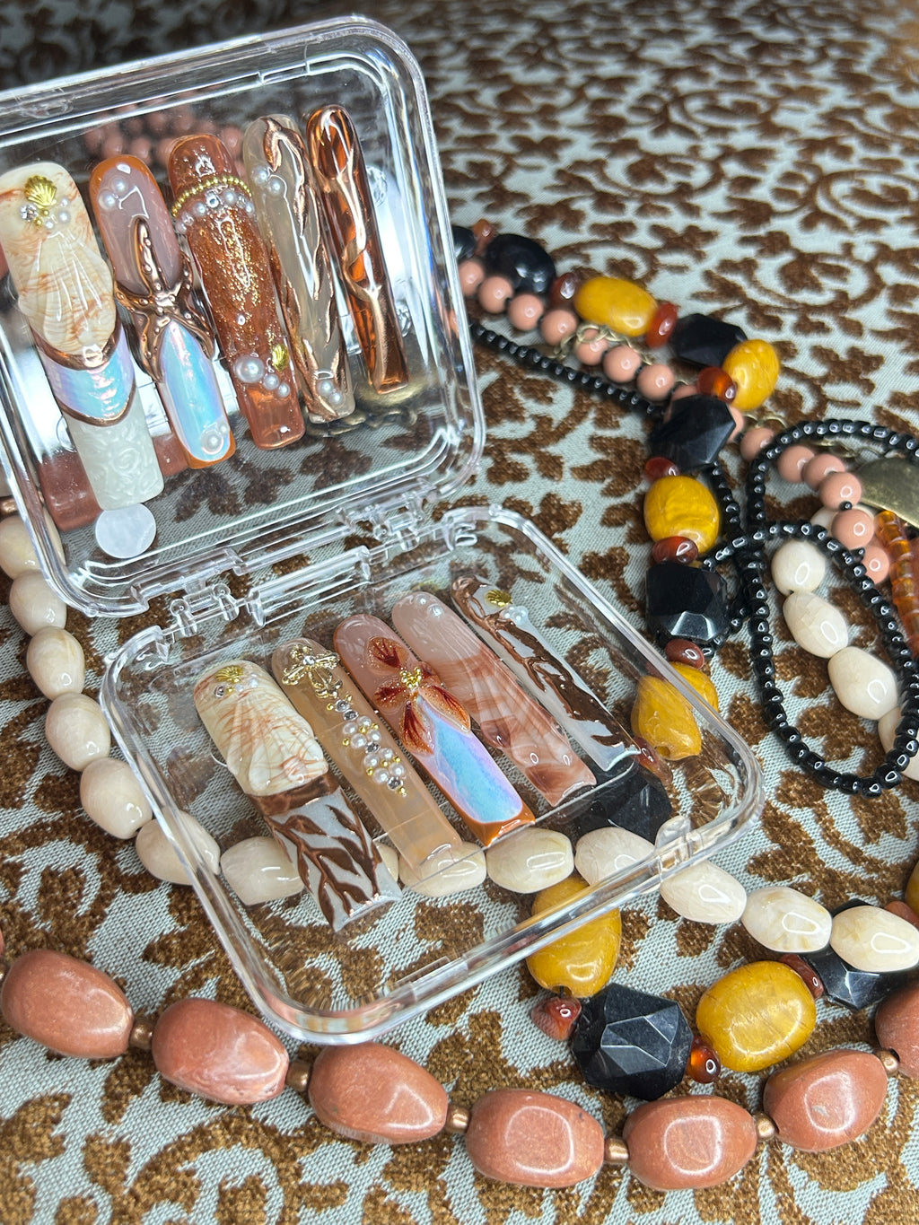 Amber Bohemian Pearl Press-On Nails | Vintage Jewelry Inspired Nails