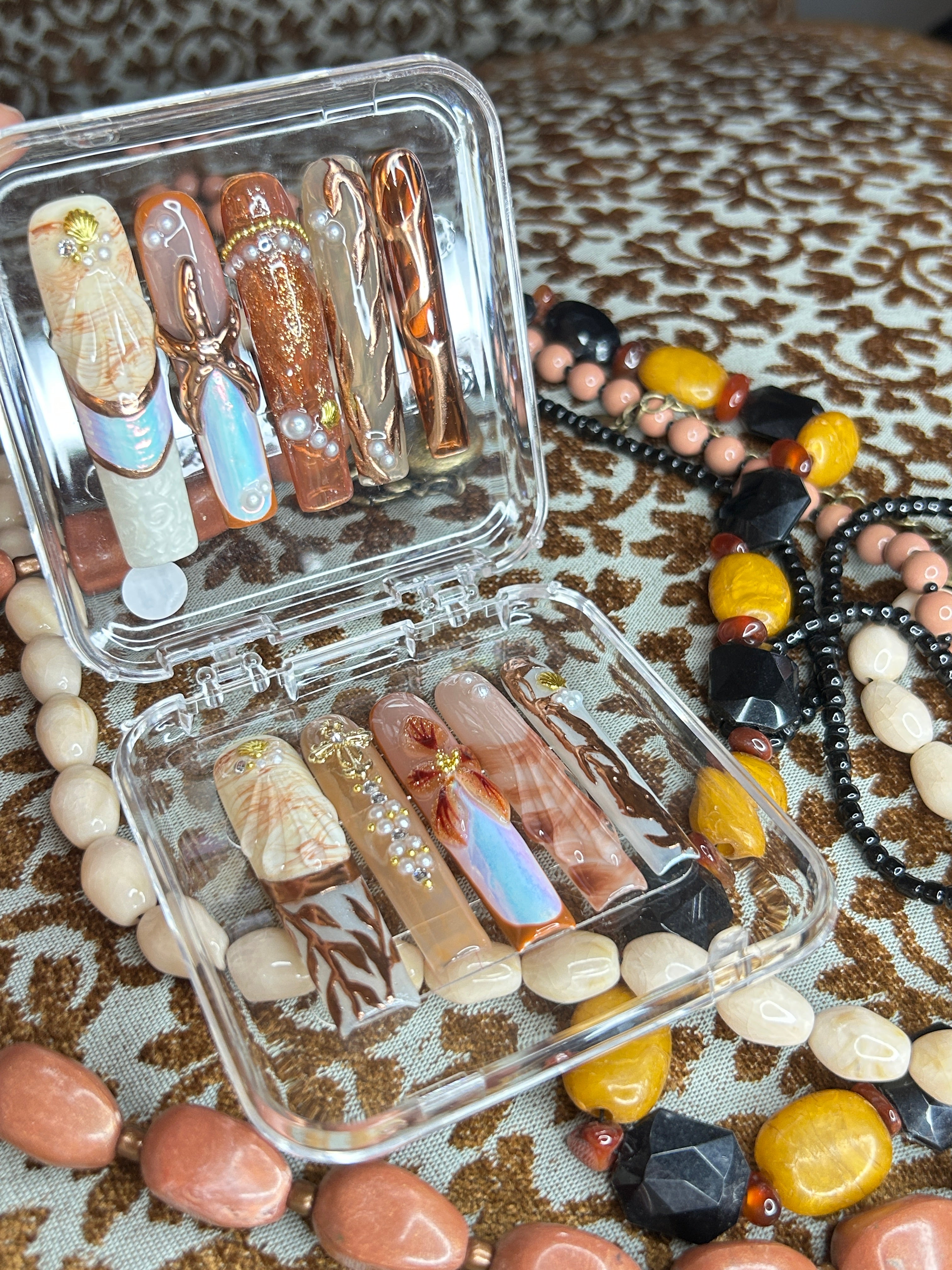 Amber Bohemian Pearl Press-On Nails | Vintage Jewelry Inspired Nails