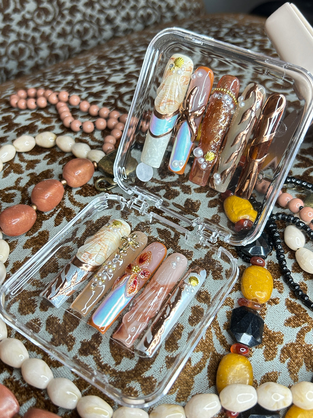 Amber Bohemian Pearl Press-On Nails | Vintage Jewelry Inspired Nails