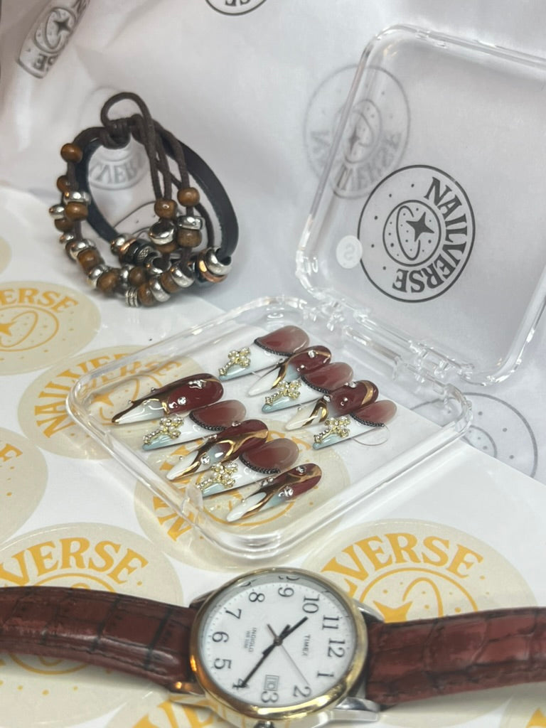 Crimson Gold Luxe Press-On Nails | Gothic Romance Almond Nails